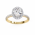 Yellow Gold Oval Cut Diamond Halo Ring with Shared-Prong Accent Band
