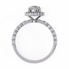 White Gold Oval Cut Diamond Halo Ring with Single-Row Shared-Prong Shoulders