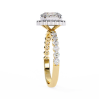 Yellow Gold Oval Cut Diamond Halo Ring with Shared-Prong Accent Band