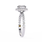 White Gold Oval Cut Diamond Halo Ring with Single-Row Shared-Prong Shoulders