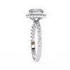 White Gold Oval Cut Diamond Halo Ring with Single-Row Shared-Prong Shoulders