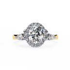 Rose Gold Oval Cut Diamond Halo Ring with Pear Side Stones