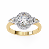 Yellow Gold Oval Cut Diamond Halo Ring with Pear and Round Side Clusters