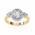 Yellow Gold Oval Cut Diamond Halo Ring with Pear and Round Side Clusters