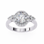 White Gold Oval Cut Diamond Halo Ring with Pear and Round Side Clusters