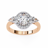 Rose Gold Oval Cut Diamond Halo Ring with Pear Side Stones