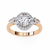Rose Gold Oval Cut Diamond Halo Ring with Pear Side Stones