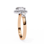 Rose Gold Oval Cut Diamond Halo Ring with Pear Side Stones