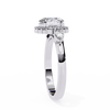 White Gold Oval Cut Diamond Halo Ring with Pear and Round Side Clusters