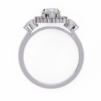 White Gold Oval Cut Diamond Halo Ring with Pear and Round Side Clusters