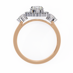 Rose Gold Oval Cut Diamond Halo Ring with Pear Side Stones