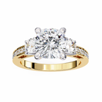 Yellow Gold Three Stone Cushion Cut Diamond Ring