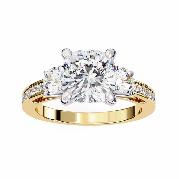 Yellow Gold Three Stone Cushion Cut Diamond Ring