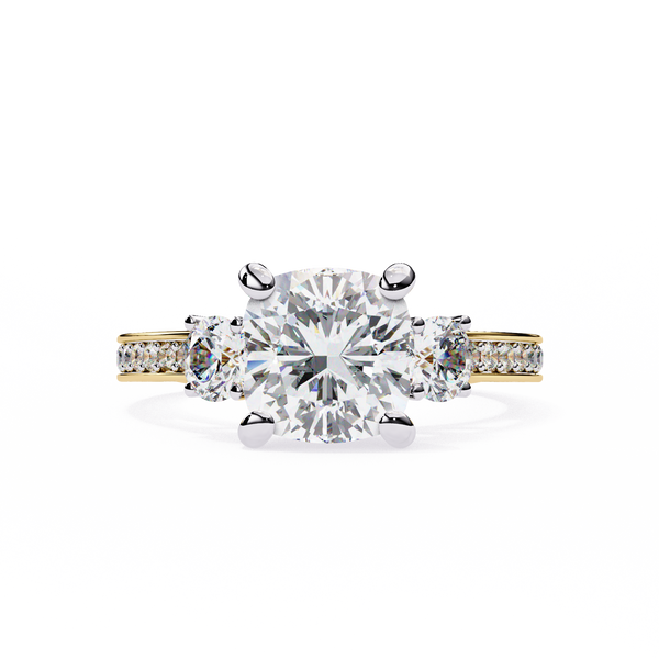 Yellow Gold Three Stone Cushion Cut Diamond Ring