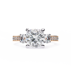 Rose Gold Cushion Cut Three Stone Diamond Ring with Pavé Band