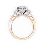 Rose Gold Cushion Cut Three Stone Diamond Ring with Pavé Band