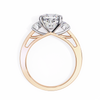 Rose Gold Cushion Cut Three Stone Diamond Ring with Pavé Band