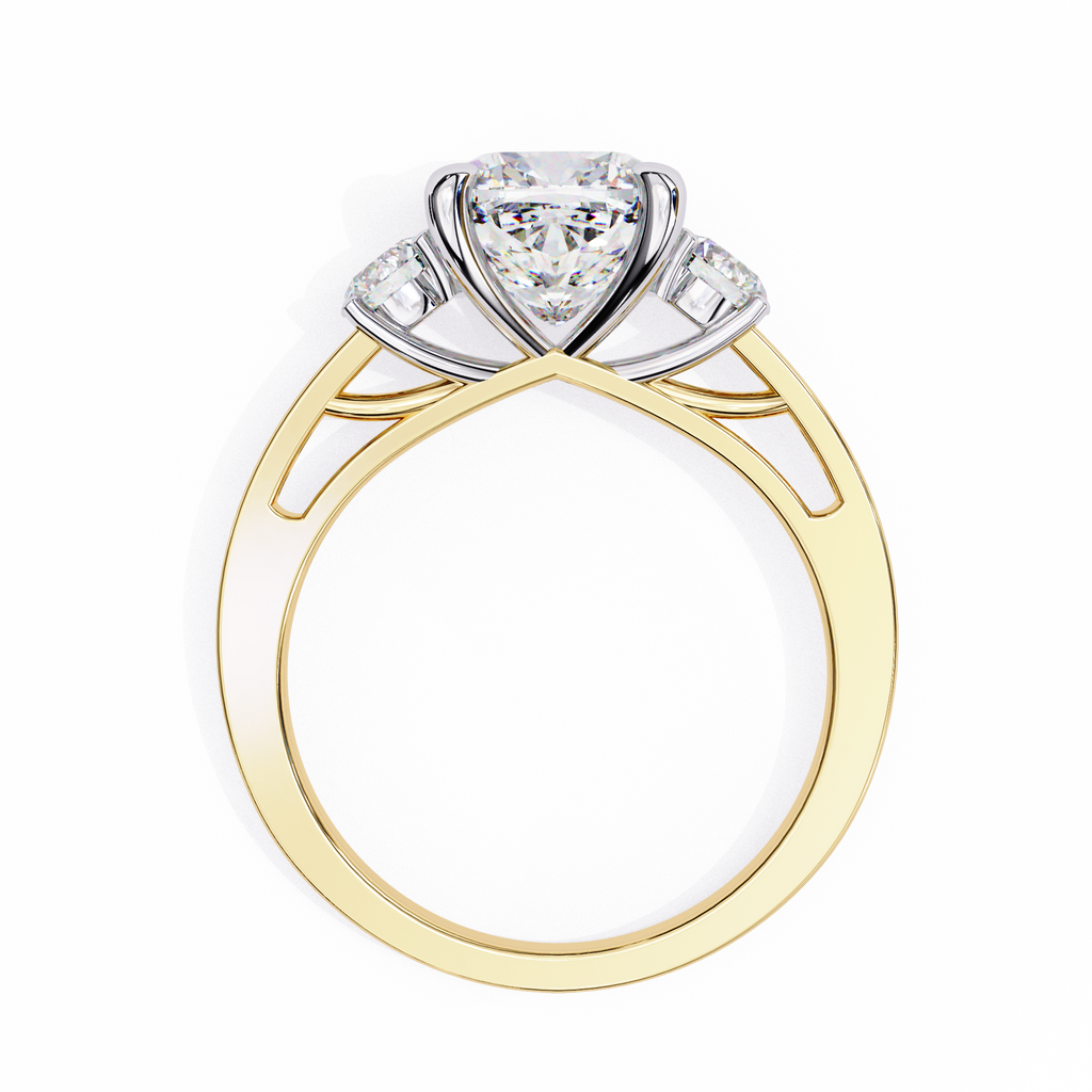 Yellow Gold Three Stone Cushion Cut Diamond Ring