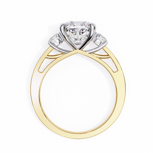 Yellow Gold Three Stone Cushion Cut Diamond Ring