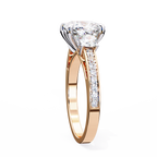 Rose Gold Cushion Cut Three Stone Diamond Ring with Pavé Band