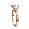 Rose Gold Cushion Cut Three Stone Diamond Ring with Pavé Band