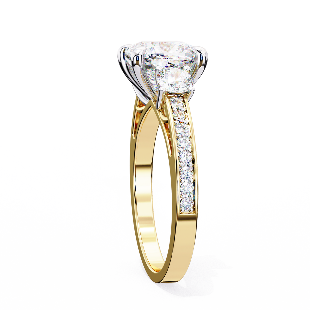 Yellow Gold Three Stone Cushion Cut Diamond Ring