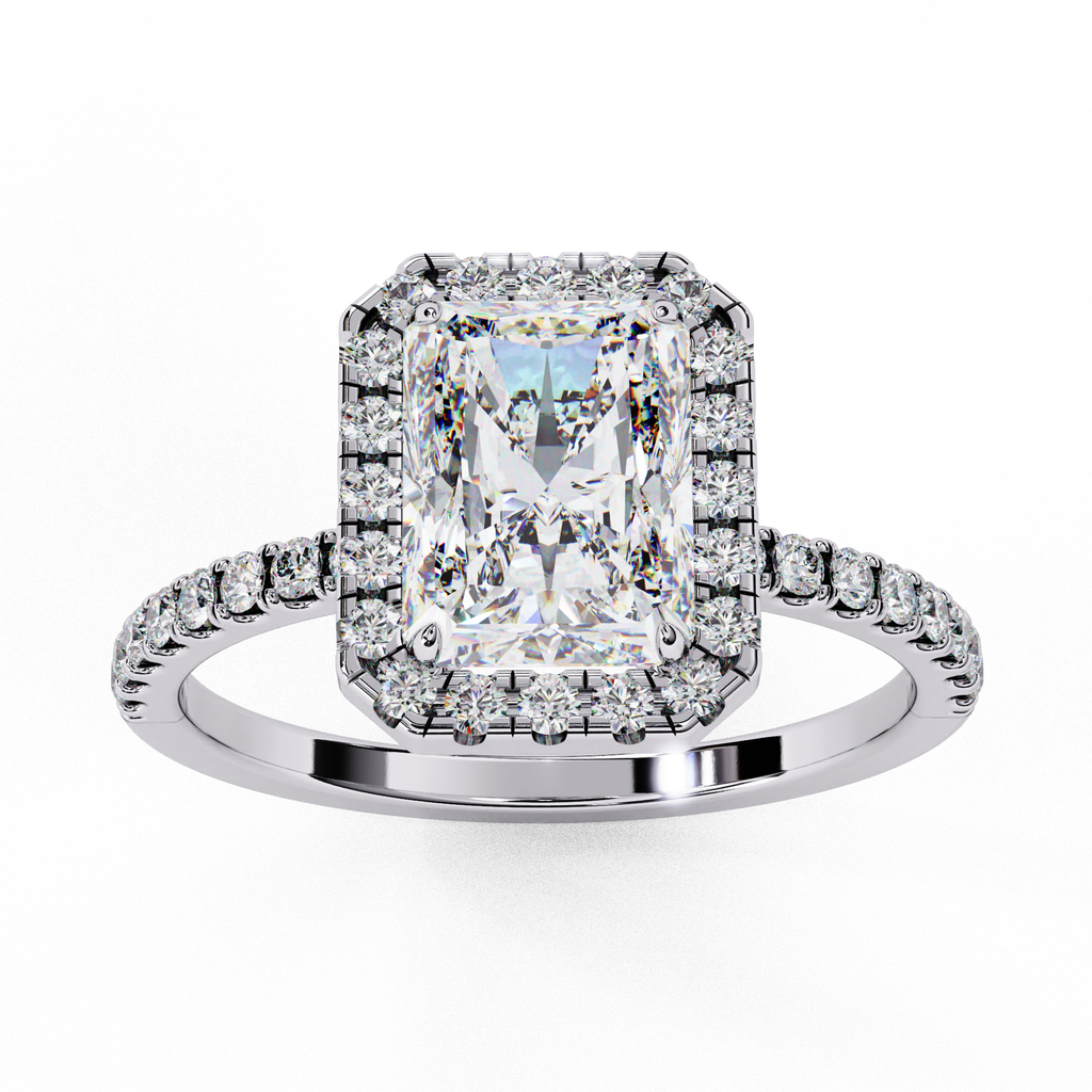 White Gold Radiant-Cut Diamond Halo Pavé Engagement Ring