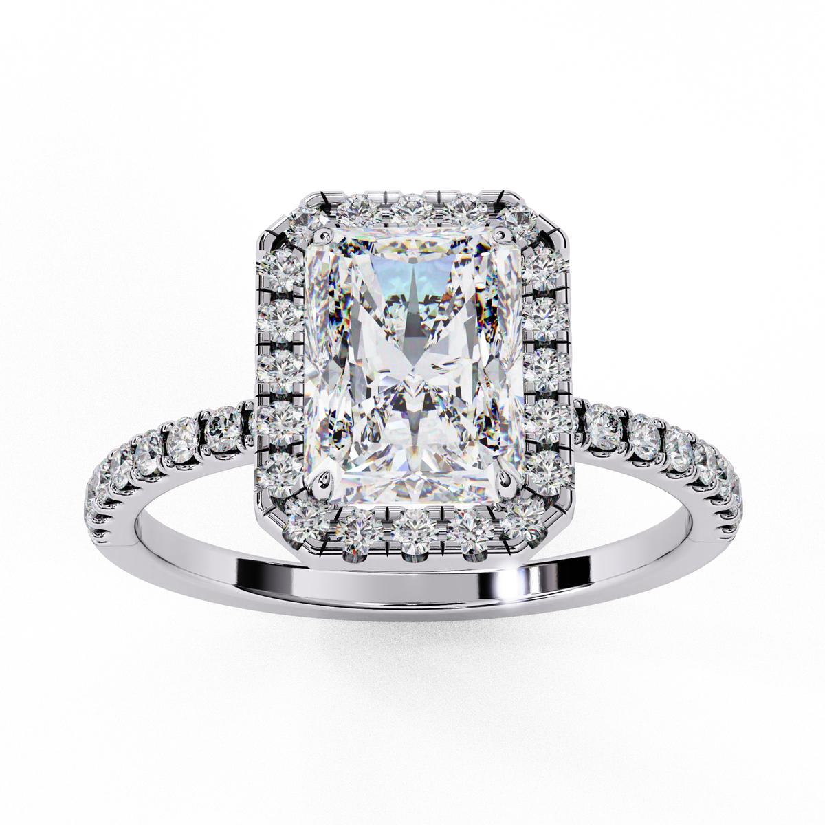 White Gold Radiant-Cut Diamond Halo Pavé Engagement Ring