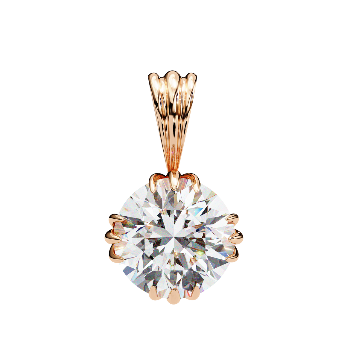 Rose Gold Round Brilliant Diamond Ribbed Bail Solitaire Pendant