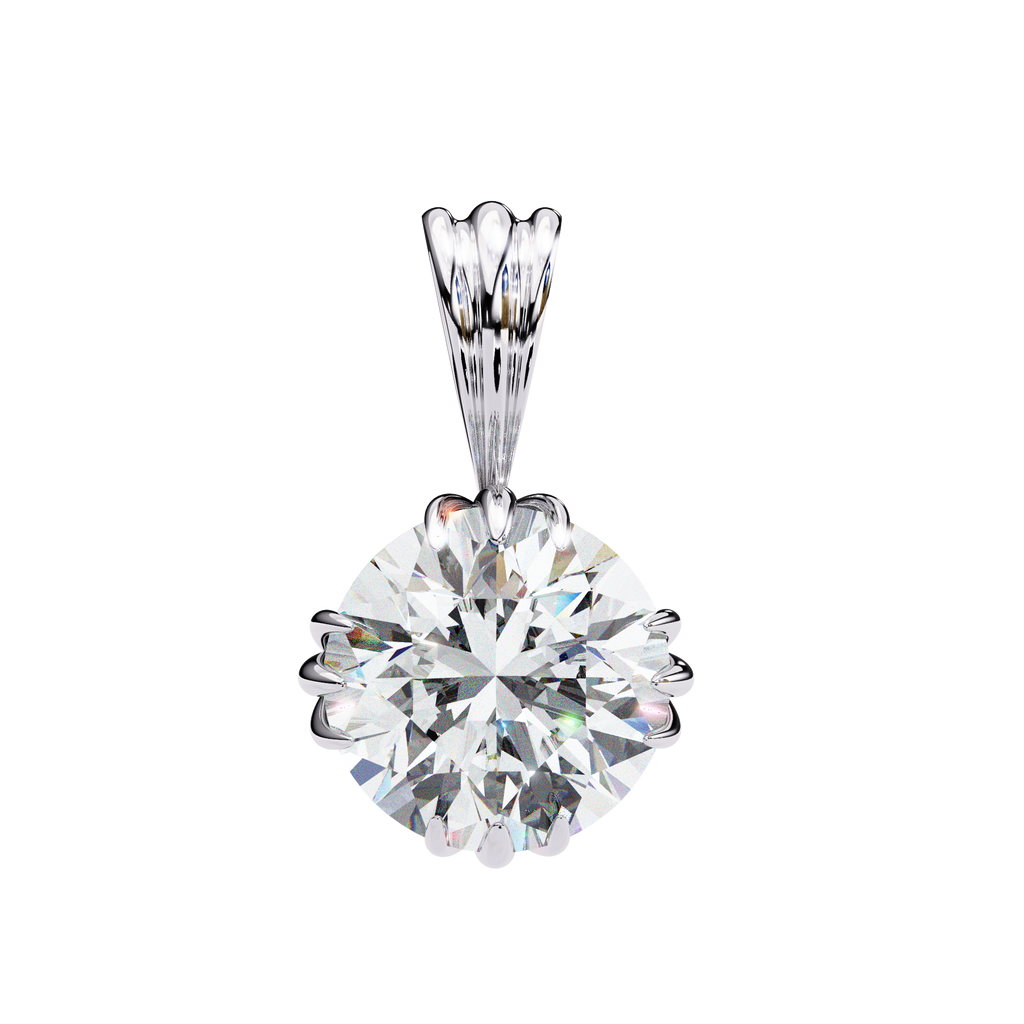 White Gold Double-Claw Round Brilliant Fluted Bail Pendant