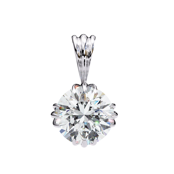 White Gold Double-Claw Round Brilliant Fluted Bail Pendant