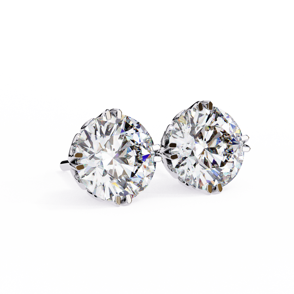 White Gold Filigree Basket Round Diamond Stud Earrings