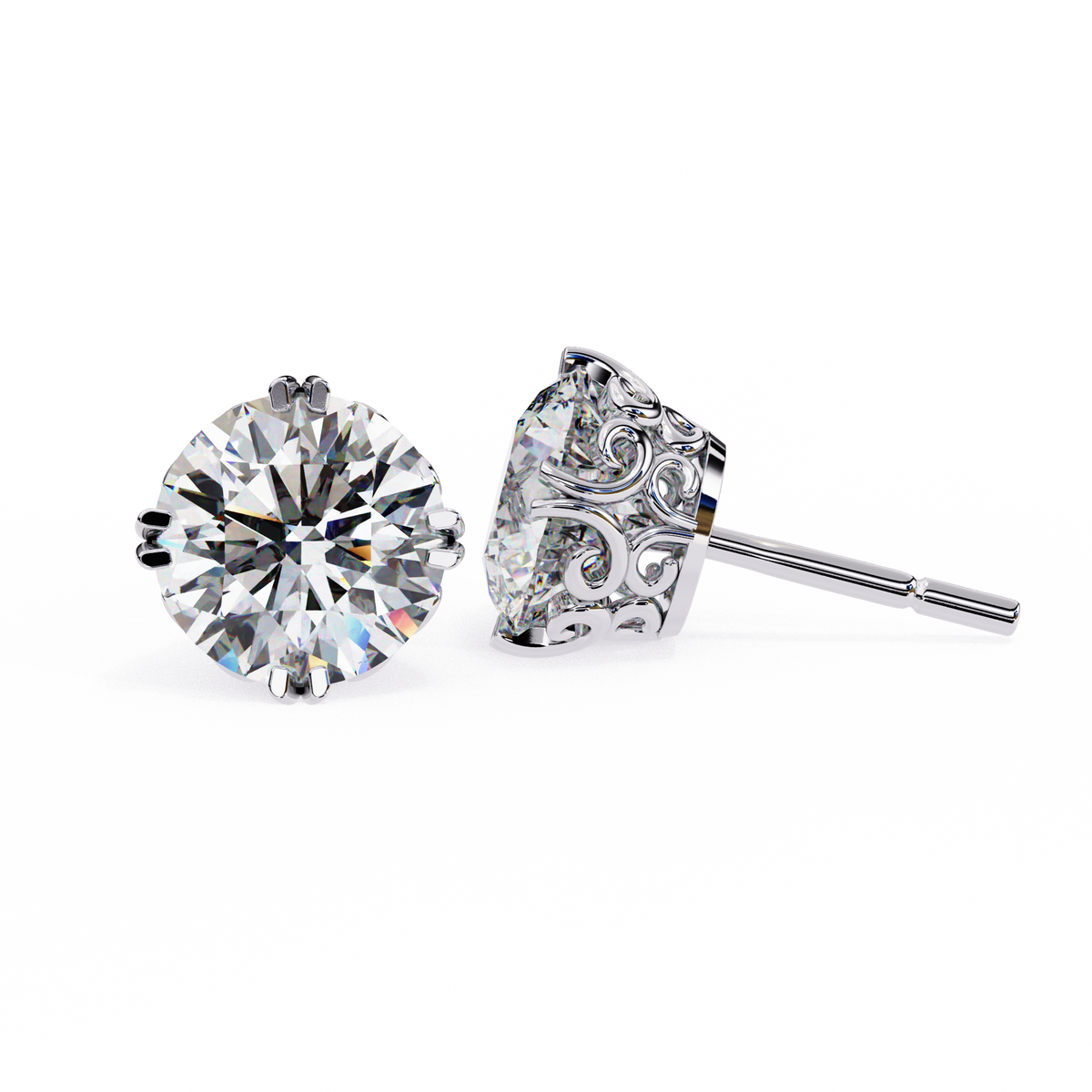 Round Cut Natural Diamond Stud Earrings