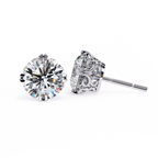 White Gold Filigree Basket Round Diamond Stud Earrings