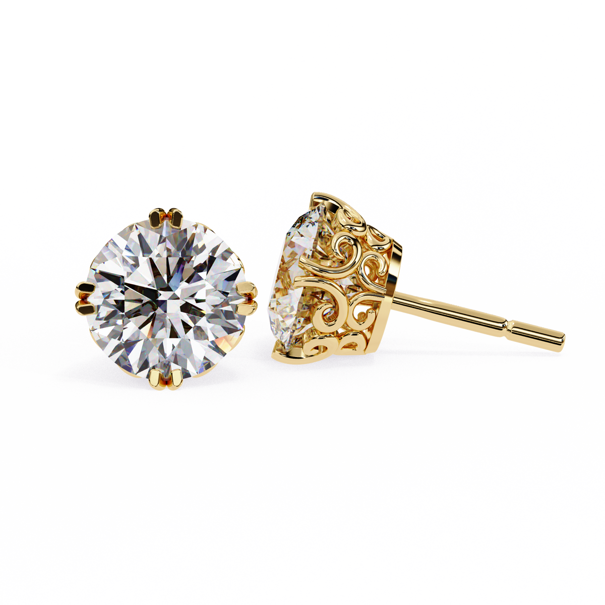 Round Cut Natural Diamond Stud Earrings