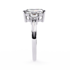 White Gold Three Stone Radiant Cut Diamond Ring with Trapezoid Sides