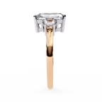 Rose Gold Radiant Cut Diamond Ring with Trillion Side Stones