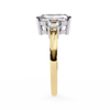 Yellow Gold Three Stone Radiant Cut Diamond Ring with Trapezoid Sides
