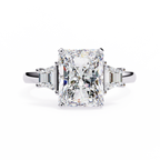 White Gold Three Stone Radiant Cut Diamond Ring with Trapezoid Sides