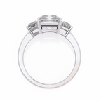 White Gold Three Stone Radiant Cut Diamond Ring with Trapezoid Sides