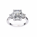 White Gold Three Stone Radiant Cut Diamond Ring with Trapezoid Sides