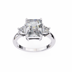 White Gold Three Stone Radiant Cut Diamond Ring with Trapezoid Sides
