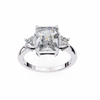White Gold Three Stone Radiant Cut Diamond Ring with Trapezoid Sides