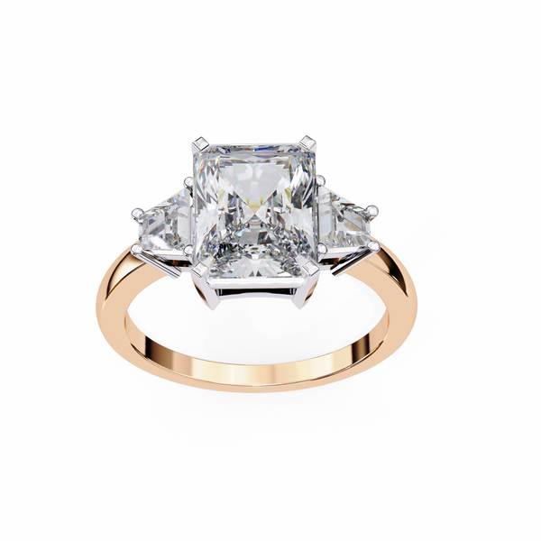 Rose Gold Radiant Cut Diamond Ring with Trillion Side Stones