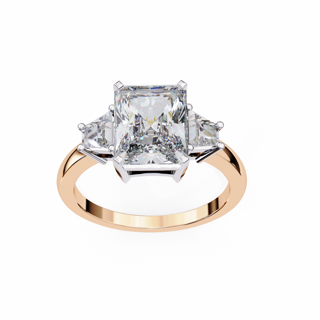 Rose Gold Radiant Cut Diamond Ring with Trillion Side Stones