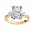 Yellow Gold Three Stone Radiant Cut Diamond Ring with Hidden Halo and Pavé Band