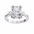 White Gold Three Stone Radiant Cut Diamond Ring with Hidden Halo and Pavé Shoulders