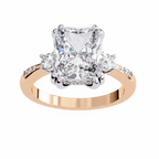 Rose Gold Radiant Cut Diamond Ring with Round Side Stones and Pavé Shoulders