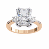 Rose Gold Radiant Cut Diamond Ring with Round Side Stones and Pavé Shoulders