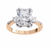 Rose Gold Radiant Cut Diamond Ring with Round Side Stones and Pavé Shoulders
